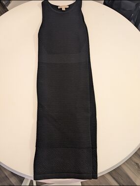 Michael Kors Black Ribbed Textured Midi Dress-Skirt